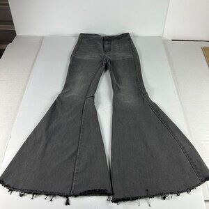 Free People Jeans Women's Measured 25x27 Float On Flare Skinny Grey Frayed Denim